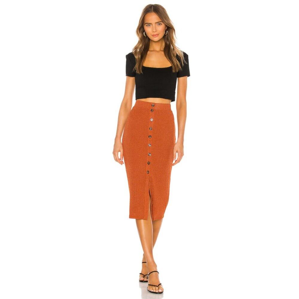 Privacy Please Kayleigh Pull-On Midi Skirt In Rust Metallic NWT Size Medium